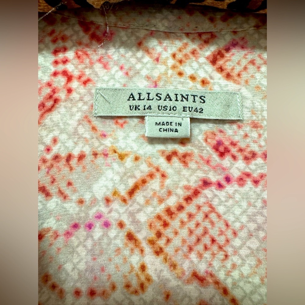 ALLSAINTS Lara Vernus Snakeprint Romantic Ruffled Victorian Style Pink Blouse 10 - Picture 4 of 8